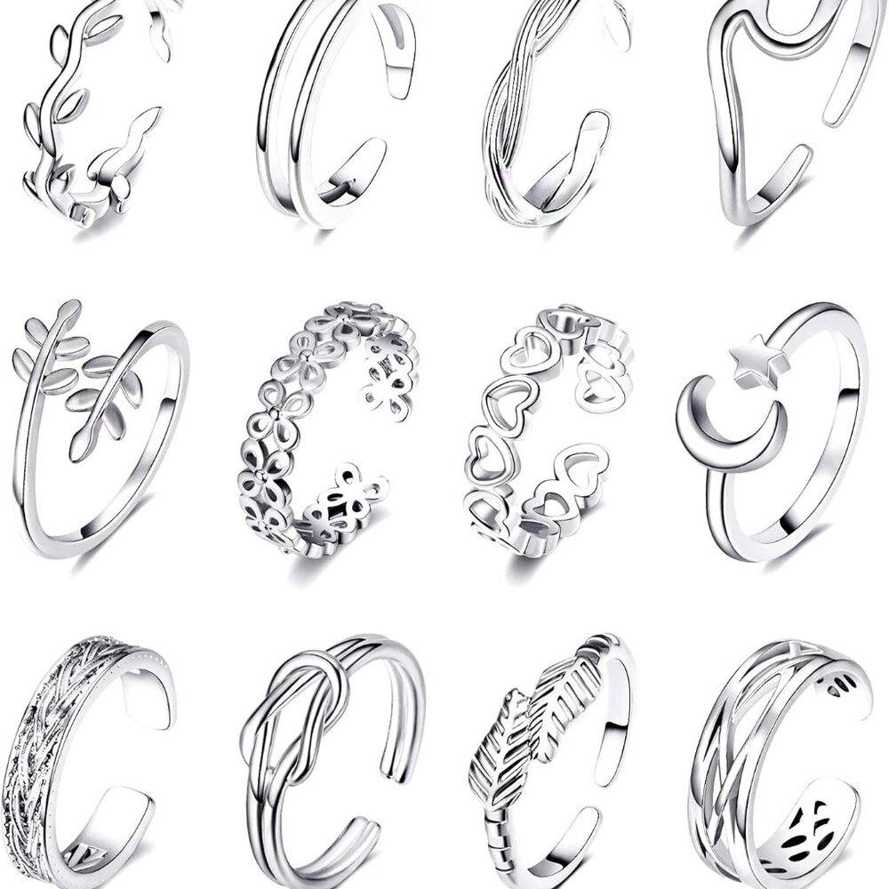 12pcs 18k Gold Plated Adjustable Toe Rings For Women Summer Beach Open Toe Rings